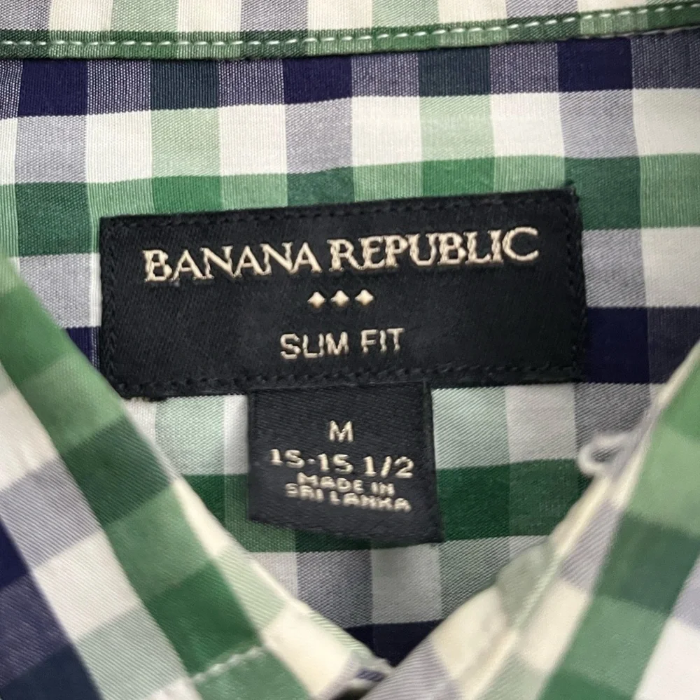 Banana Republic Slim Fit Men’s Gingham Shirt – Green/Navy, Size M